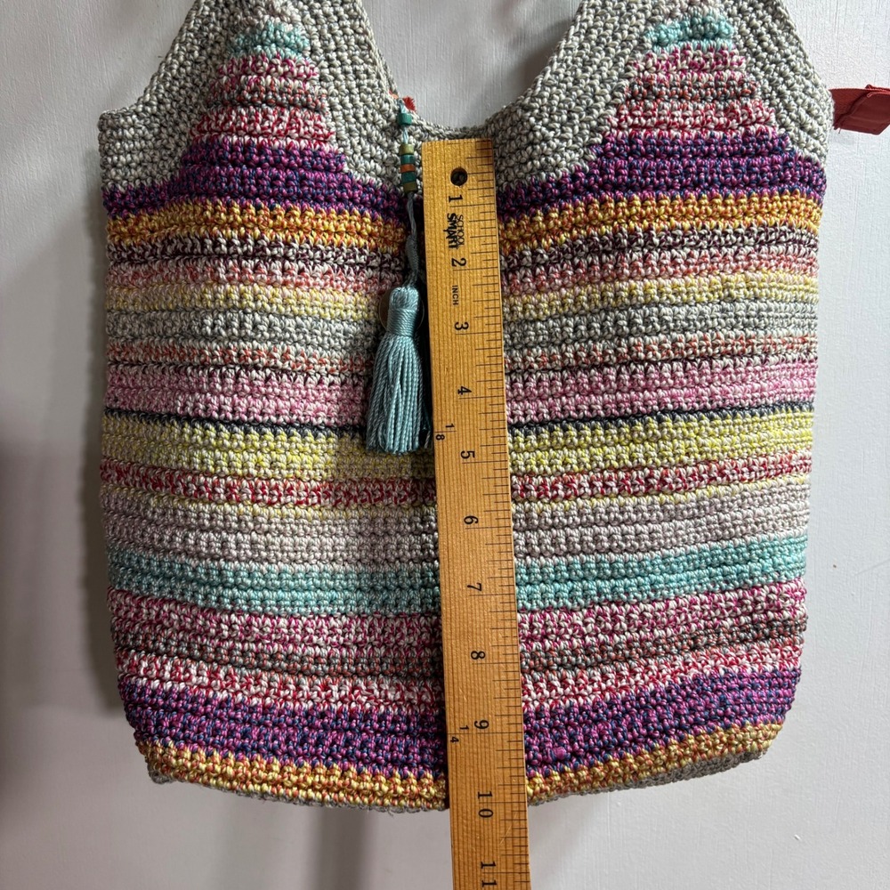 The Sak Striped Crochet Hobo Bag Multi Color Tassel Shoulder Tote Boho Retro - Picture 8 of 11